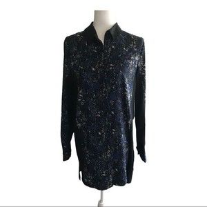 RD STYLE Mini-Dress/Tunic Long Sleeves Blue/Black Button Front Size Med